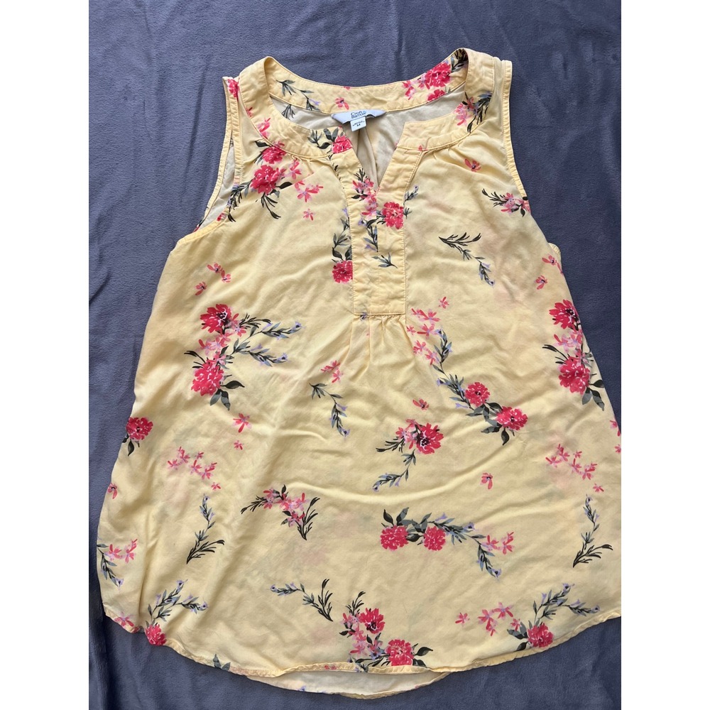 Croft & Barrow Womens Yellow Pink Floral Rayon Sleeveless Blouse Top‎ Size M